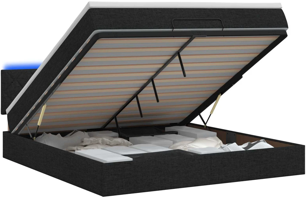 Otmana lova su matracsu ir LED Juoda 180 x 200 cm Audinys