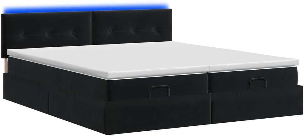 Otmana lova su matracsu ir LED Juoda 180 x 200 cm Aksomas