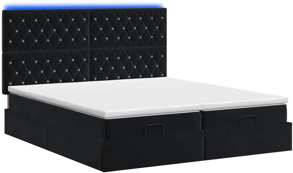 Otmana lova su matracsu ir LED Juoda 180 x 200 cm Aksomas