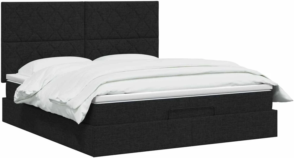 Otmana lova su matracsu ir LED Juoda 180 x 200 cm Audinys