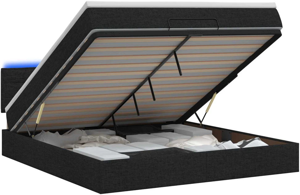 Otmana lova su matracsu ir LED Juoda 180 x 200 cm Audinys