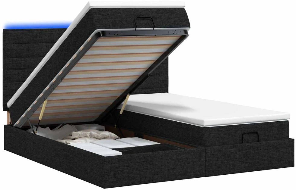 Otmana lova su matracsu ir LED Juoda 180 x 200 cm Audinys