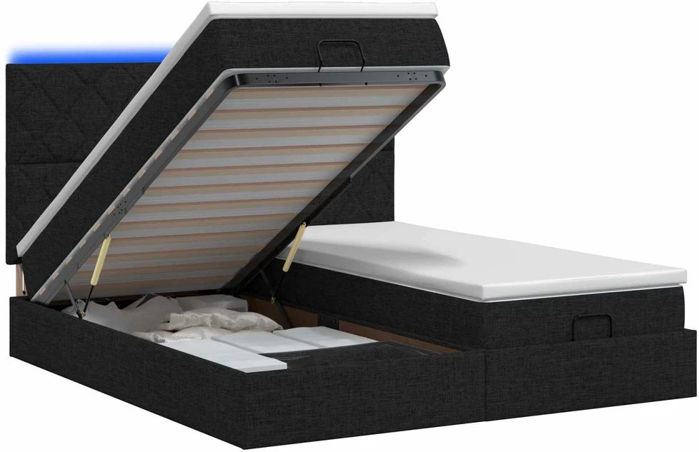 Otmana lova su matracsu ir LED Juoda 180 x 200 cm Audinys