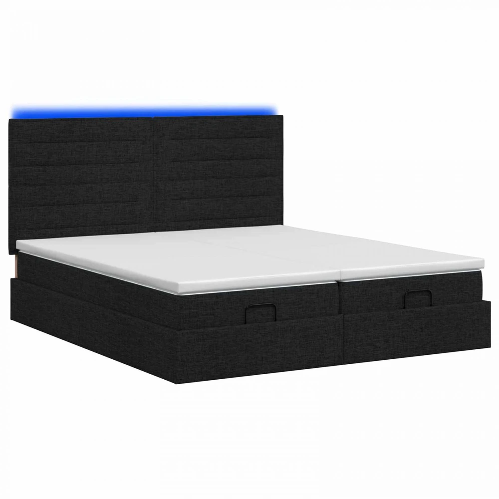 Otmana lova su matracsu ir LED Juoda 180 x 200 cm Audinys