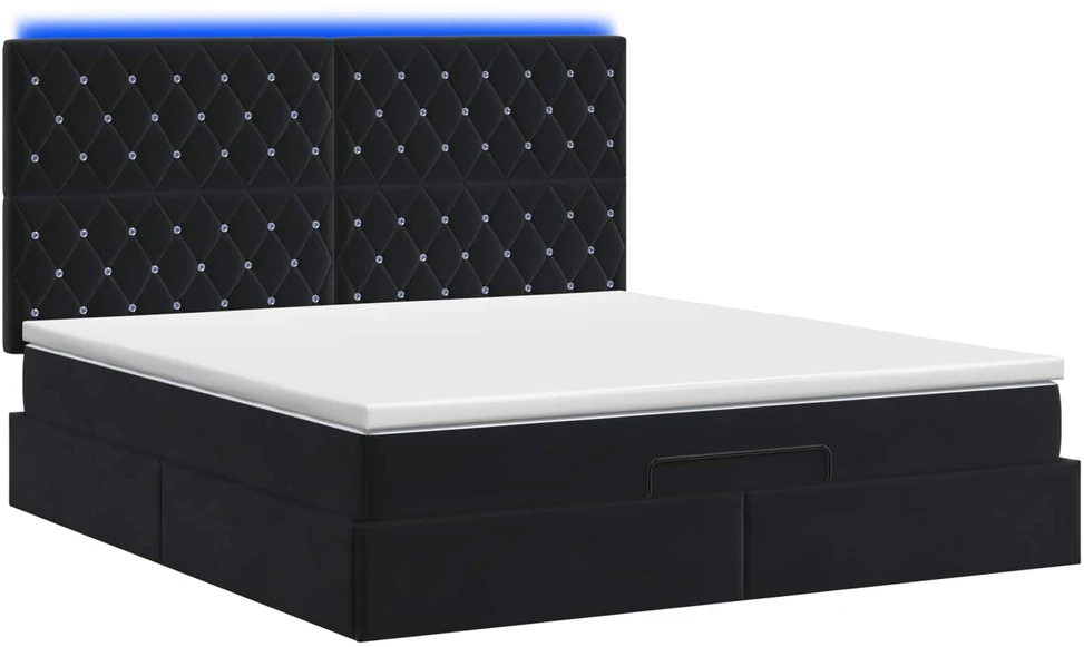 Otmana lova su matracsu ir LED Juoda 180 x 200 cm Aksomas