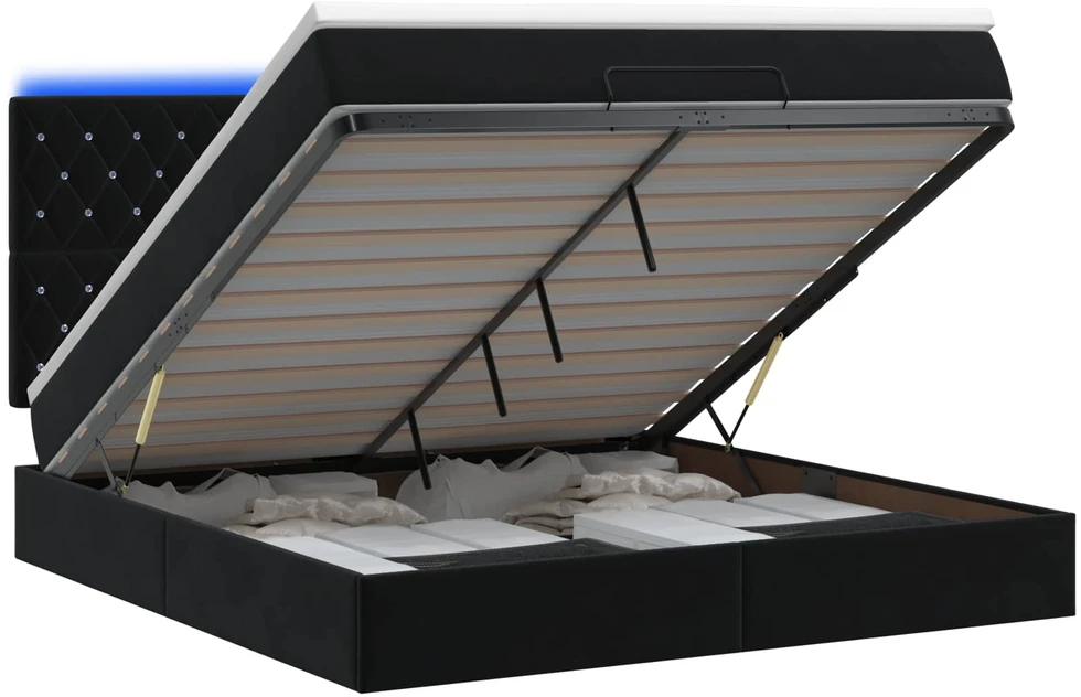 Otmana lova su matracsu ir LED Juoda 180 x 200 cm Aksomas