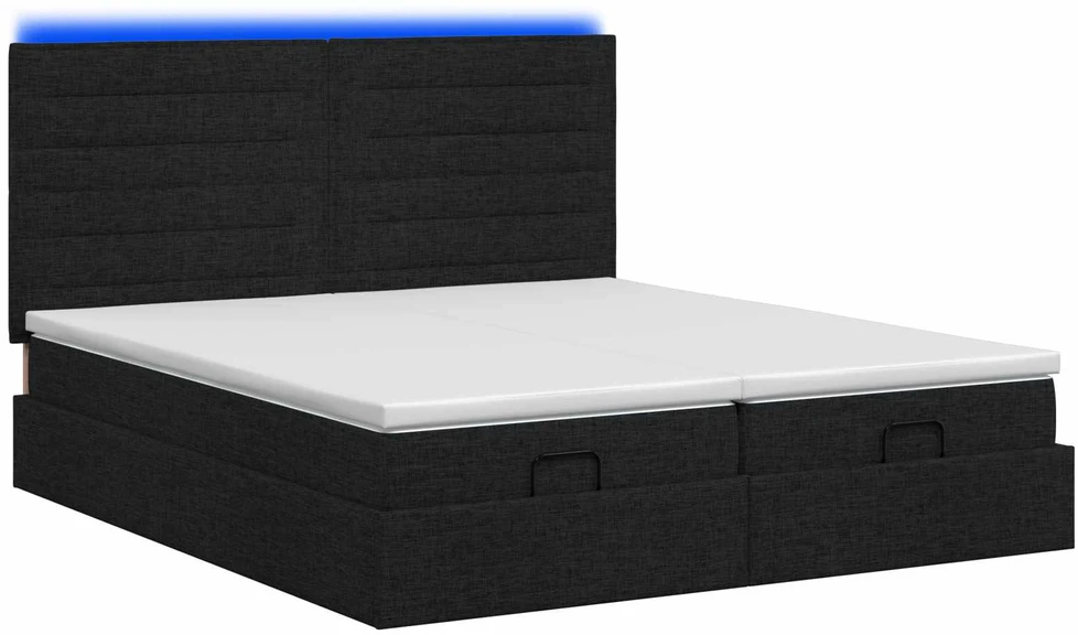Otmana lova su matracsu ir LED Juoda 180 x 200 cm Audinys