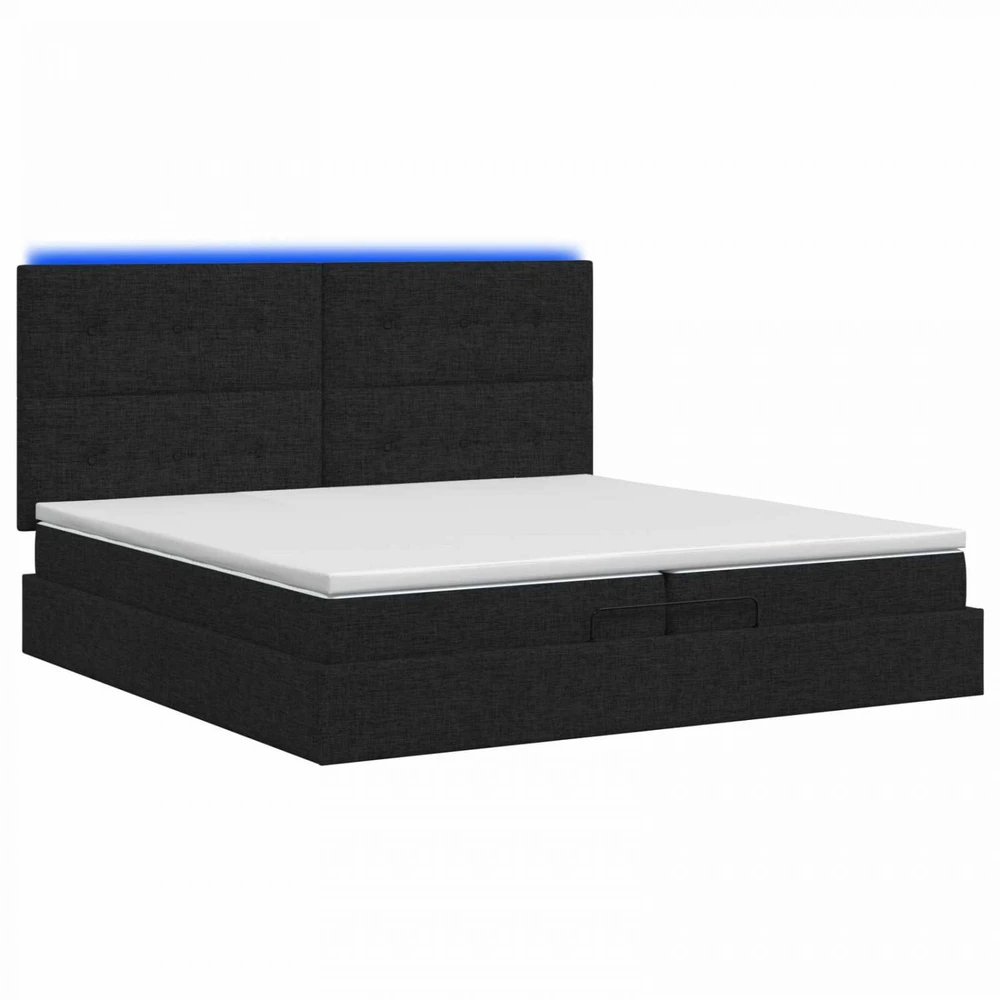 Otmana lova su matracsu ir LED Juoda 200 x 200 cm Audinys