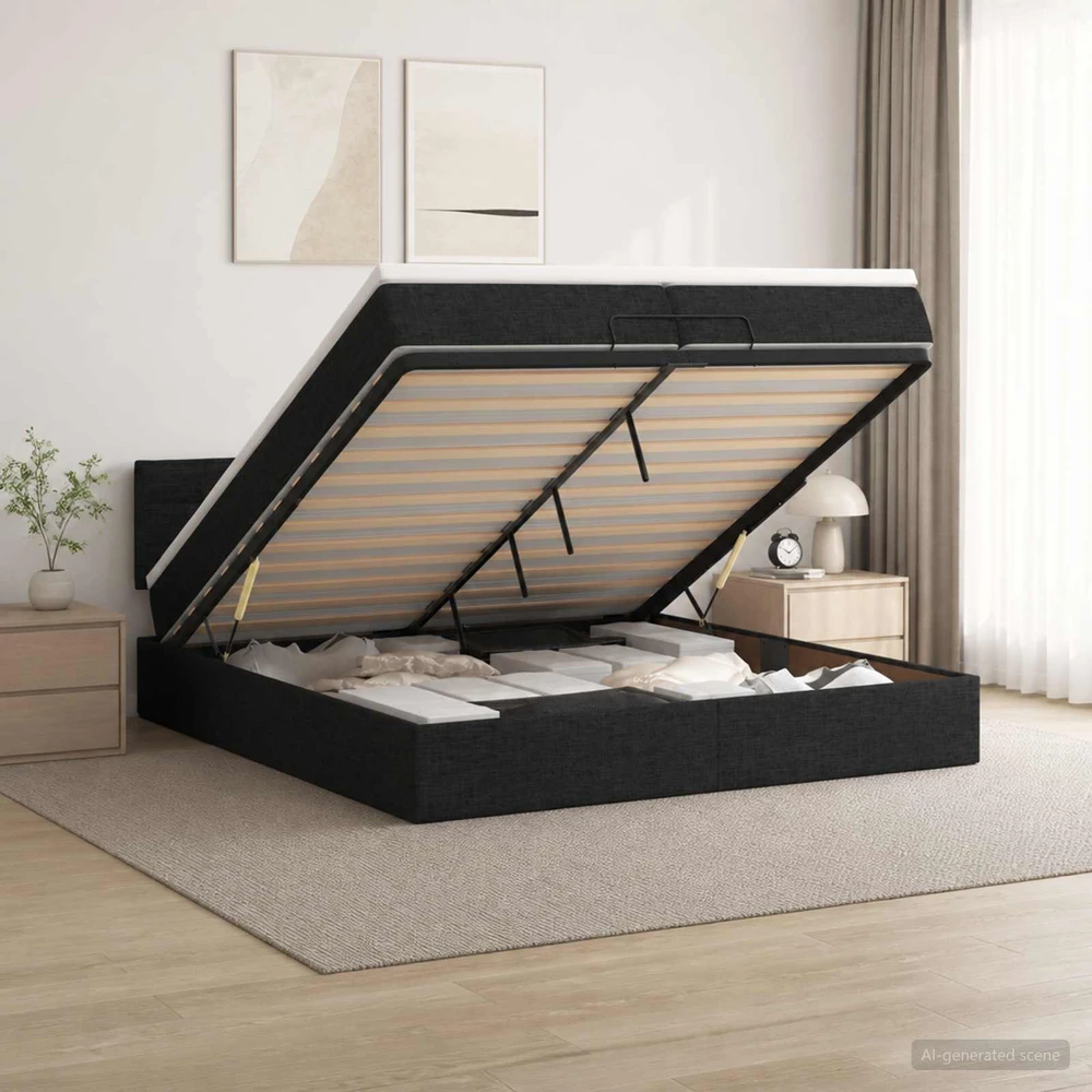 Otmana lova su matracsu ir LED Juoda 200 x 200 cm Audinys