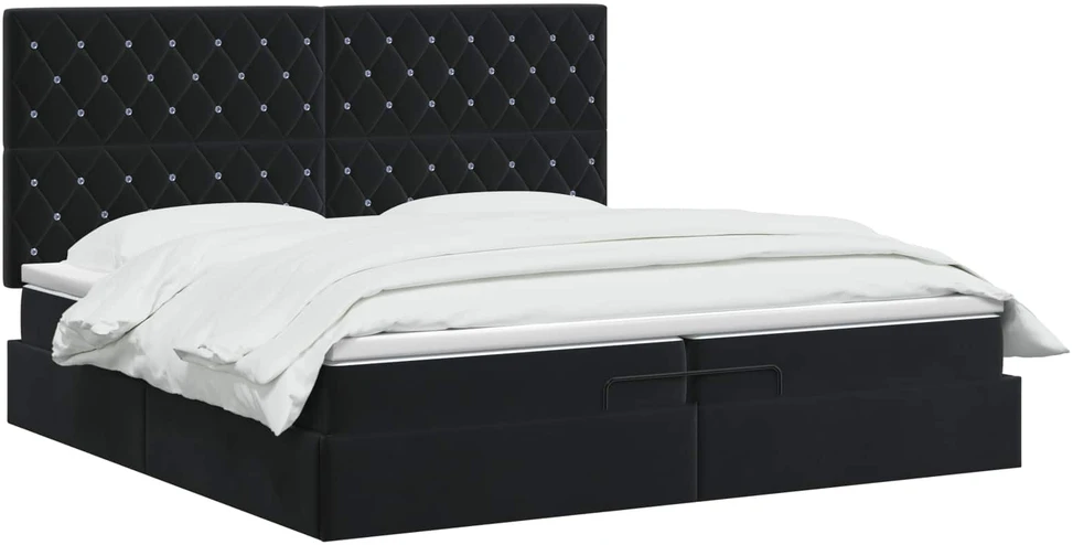 Otmana lova su matracsu ir LED Juoda 200 x 200 cm Aksomas