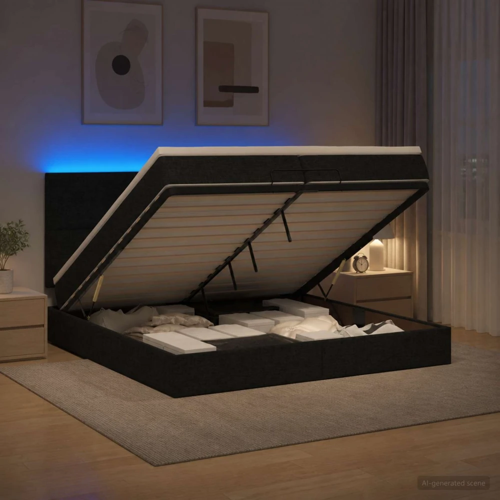 Otmana lova su matracsu ir LED Juoda 200 x 200 cm Audinys