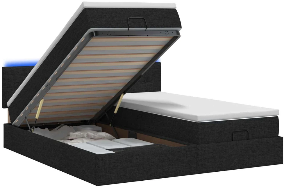 Otmana lova su matracsu ir LED Juoda 200 x 200 cm Audinys