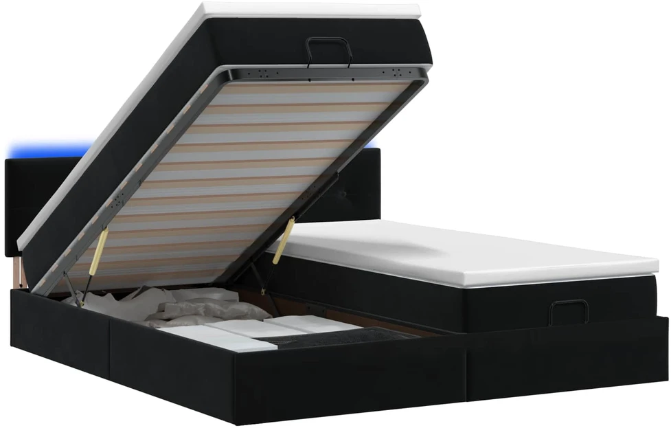 Otmana lova su matracsu ir LED Juoda 200 x 200 cm Aksomas