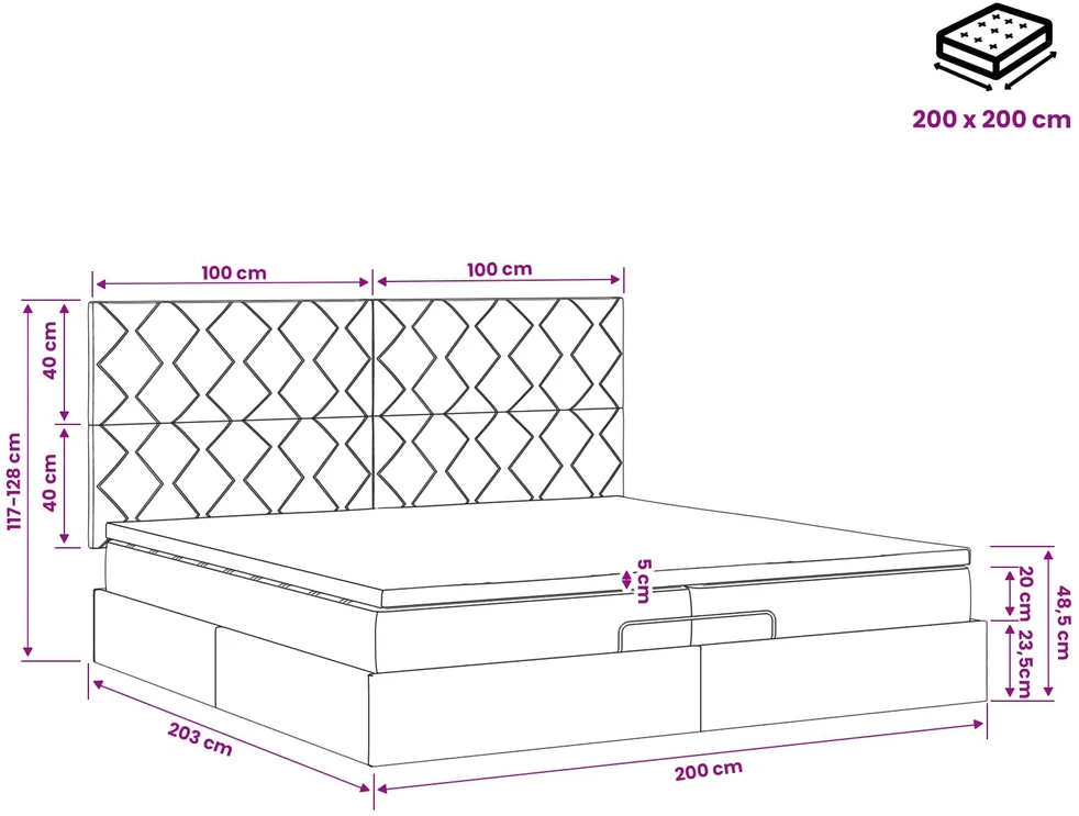Otmana lova su matracsu ir LED Juoda 200 x 200 cm Audinys