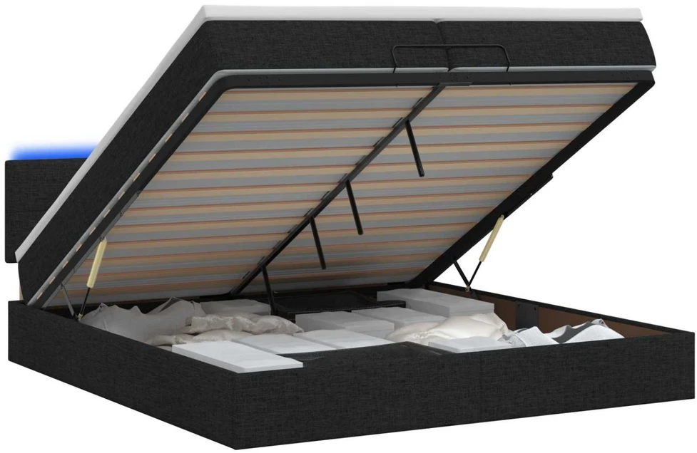 Otmana lova su matracsu ir LED Juoda 200 x 200 cm Audinys