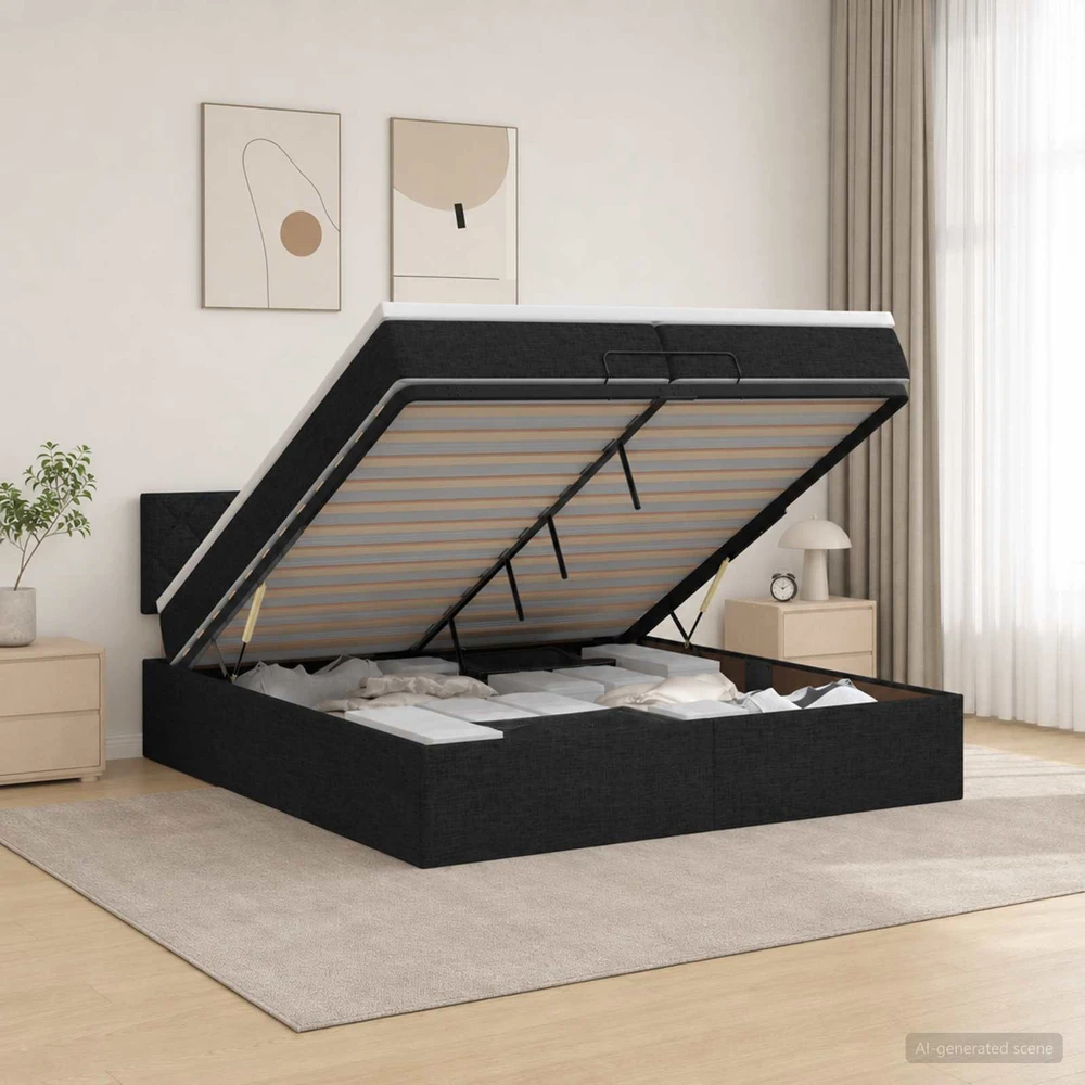 Otmana lova su matracsu ir LED Juoda 200 x 200 cm Audinys