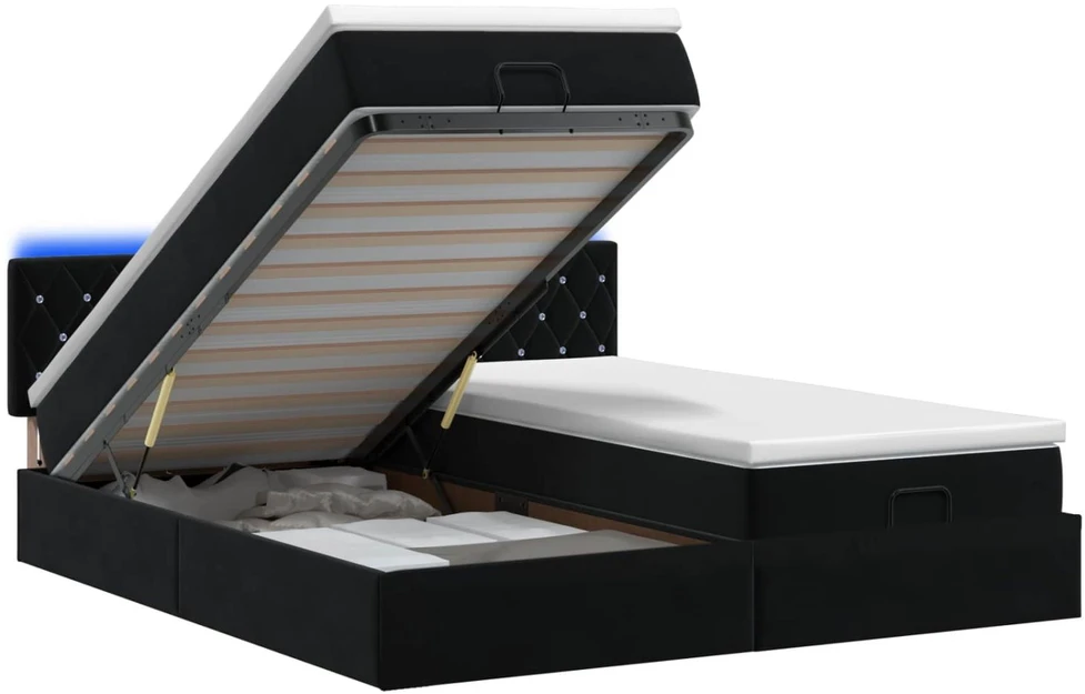 Otmana lova su matracsu ir LED Juoda 200 x 200 cm Aksomas