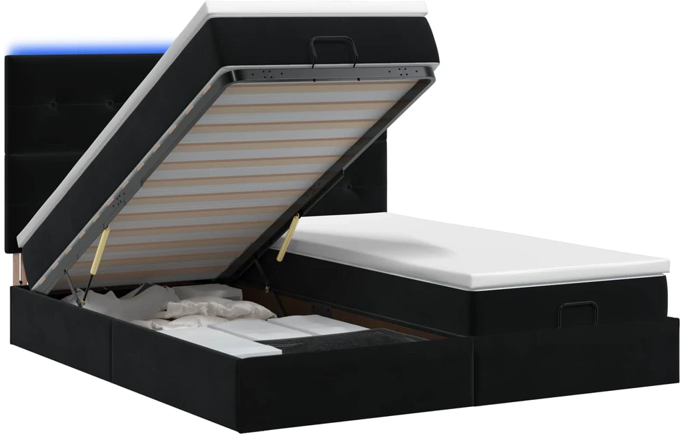 Otmana lova su matracsu ir LED Juoda 200 x 200 cm Aksomas