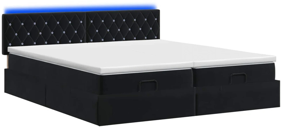 Otmana lova su matracsu ir LED Juoda 200 x 200 cm Aksomas