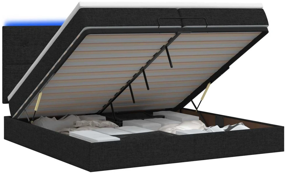 Otmana lova su matracsu ir LED Juoda 200 x 200 cm Audinys