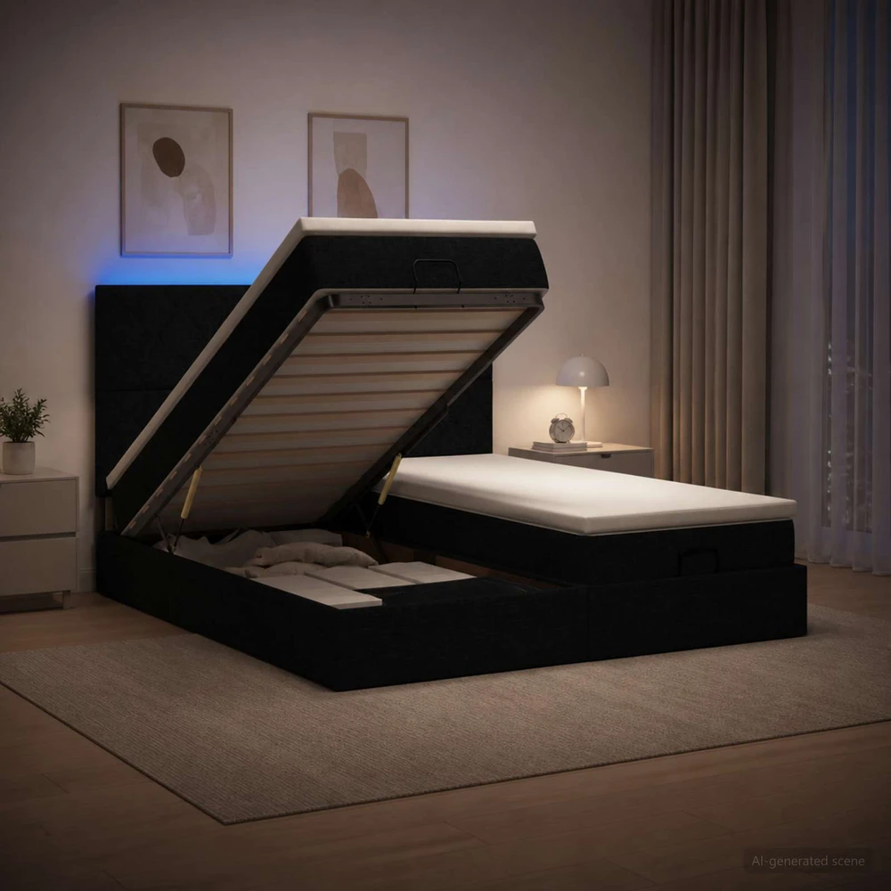 Otmana lova su matracsu ir LED Juoda 200 x 200 cm Audinys