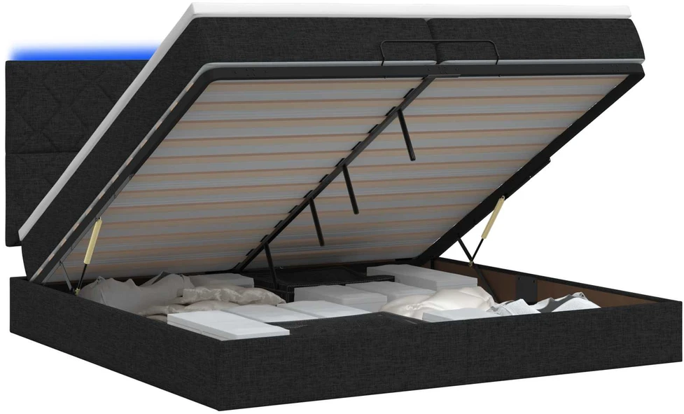 Otmana lova su matracsu ir LED Juoda 200 x 200 cm Audinys