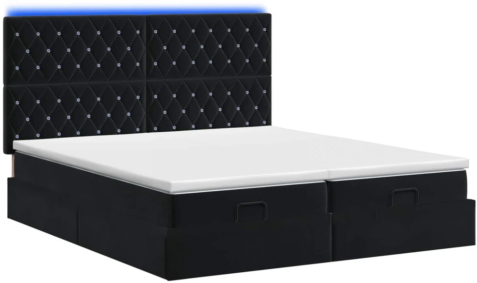 Otmana lova su matracsu ir LED Juoda 200 x 200 cm Aksomas