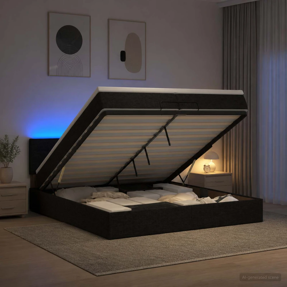 Otmana lova su matracsu ir LED Juoda 200 x 200 cm Audinys