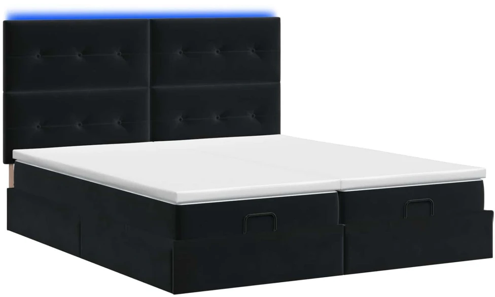 Otmana lova su matracsu ir LED Juoda 200 x 200 cm Aksomas
