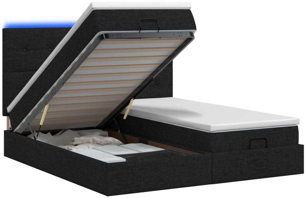 Otmana lova su matracsu ir LED Juoda 200 x 200 cm Audinys