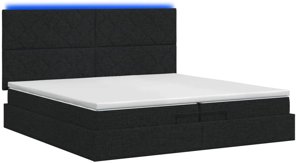 Otmana lova su matracsu ir LED Juoda 200 x 200 cm Audinys