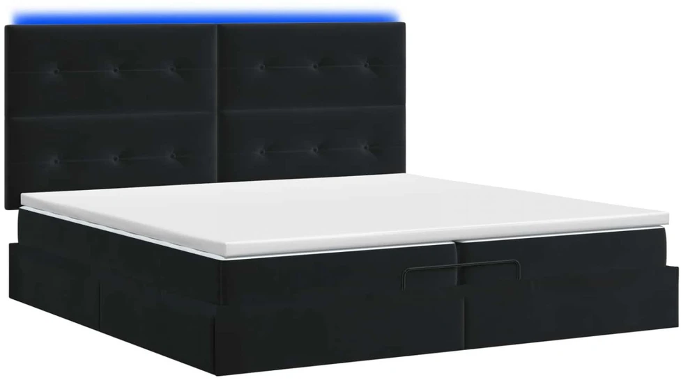 Otmana lova su matracsu ir LED Juoda 200 x 200 cm Aksomas