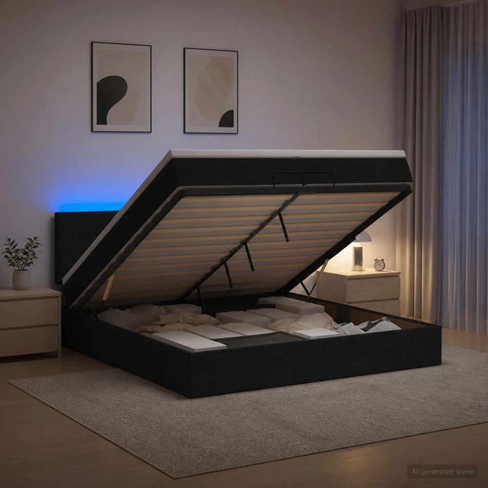 Otmana lova su matracsu ir LED Juoda 200 x 200 cm Audinys