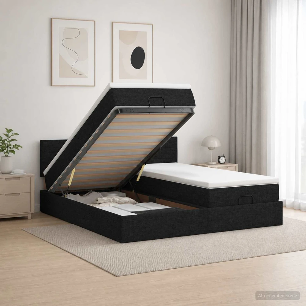Otmana lova su matracsu ir LED Juoda 200 x 200 cm Audinys