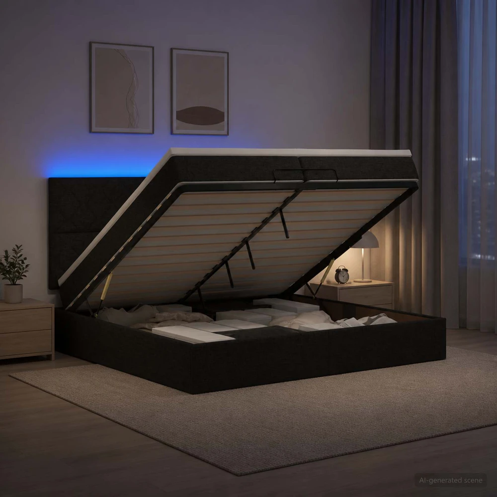 Otmana lova su matracsu ir LED Juoda 200 x 200 cm Audinys