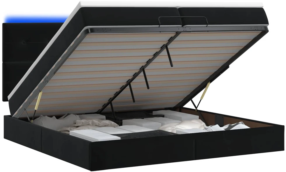 Otmana lova su matracsu ir LED Juoda 200 x 200 cm Aksomas