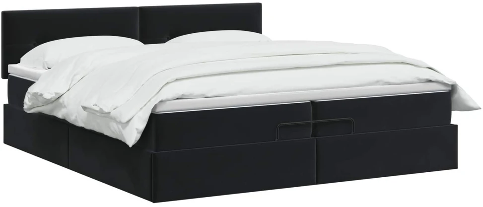 Otmana lova su matracsu ir LED Juoda 200 x 200 cm Aksomas
