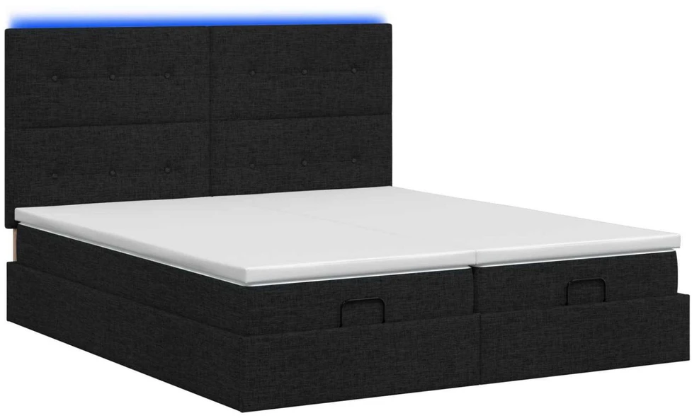 Otmana lova su matracsu ir LED Juoda 200 x 200 cm Audinys