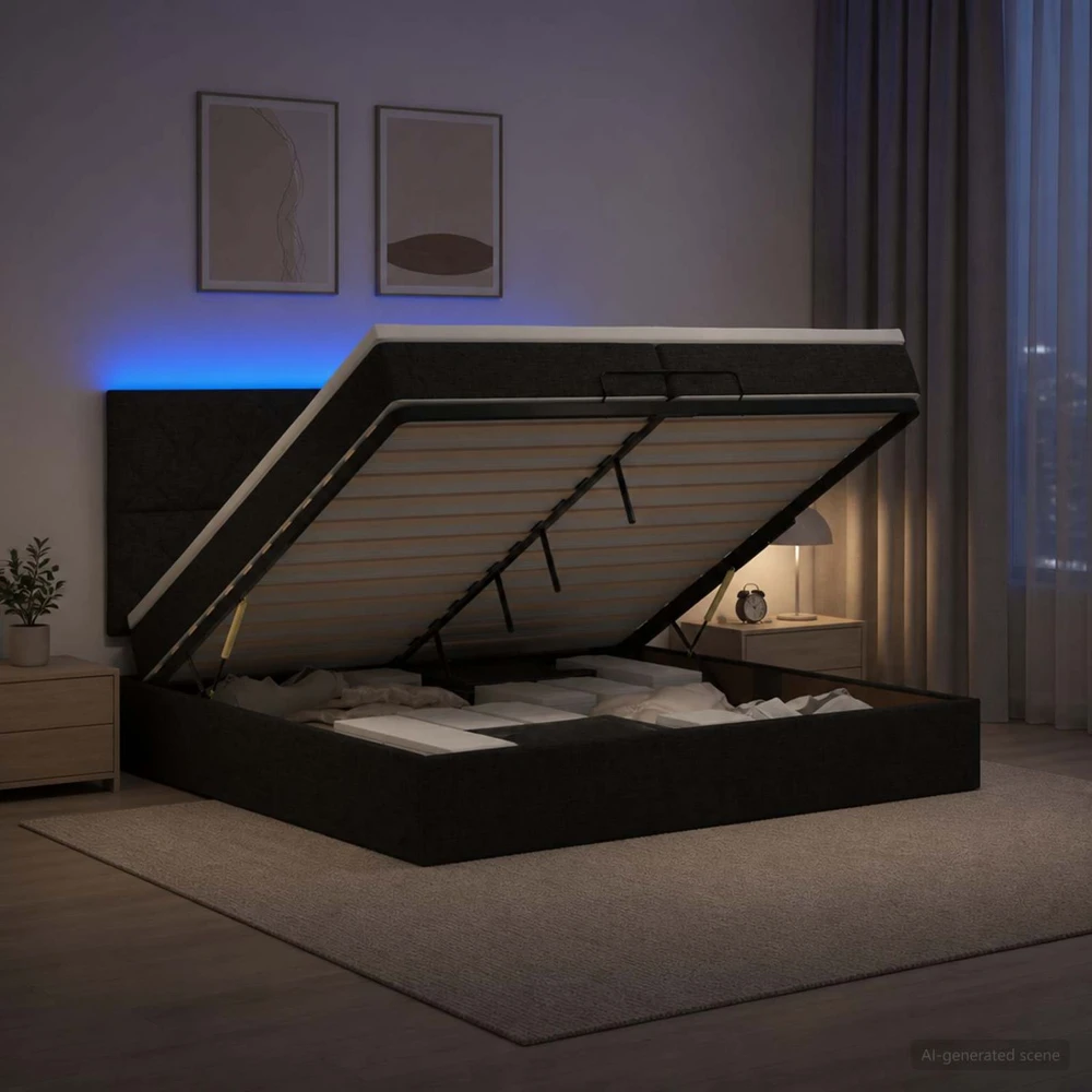 Otmana lova su matracsu ir LED Juoda 200 x 200 cm Audinys