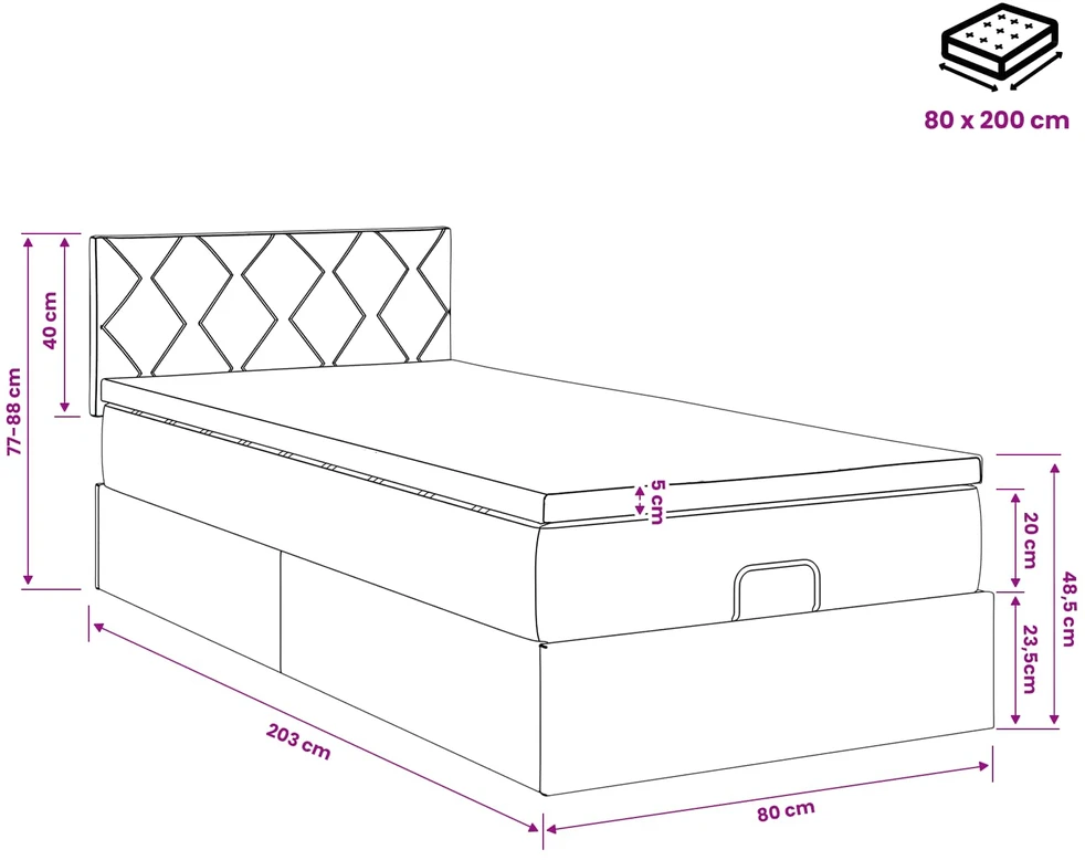 Otmana lova su matracsu ir LED Juoda 80 x 200 cm Audinys