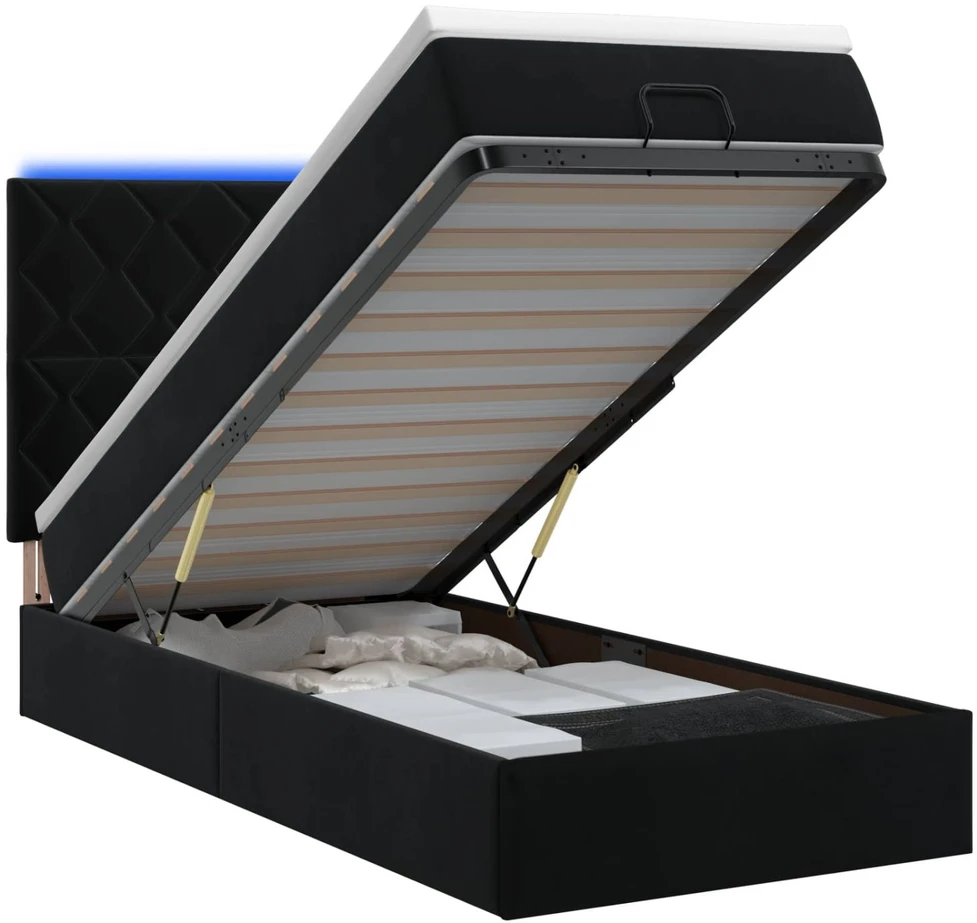 Otmana lova su matracsu ir LED Juoda 80 x 200 cm Aksomas