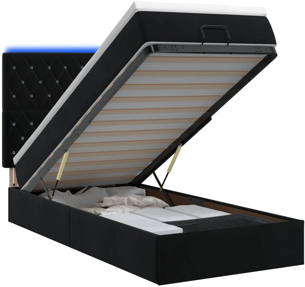 Otmana lova su matracsu ir LED Juoda 80 x 200 cm Aksomas