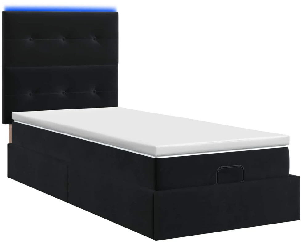 Otmana lova su matracsu ir LED Juoda 80 x 200 cm Aksomas