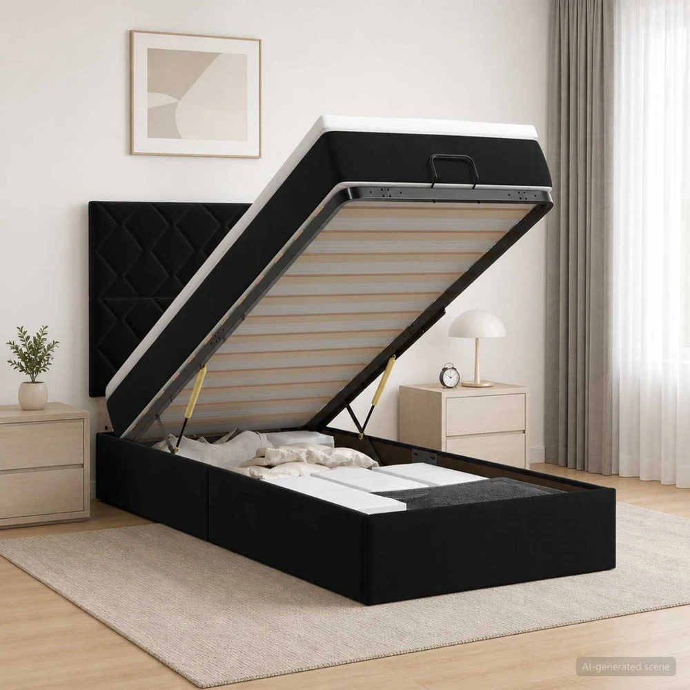 Otmana lova su matracsu ir LED Juoda 80 x 200 cm Aksomas