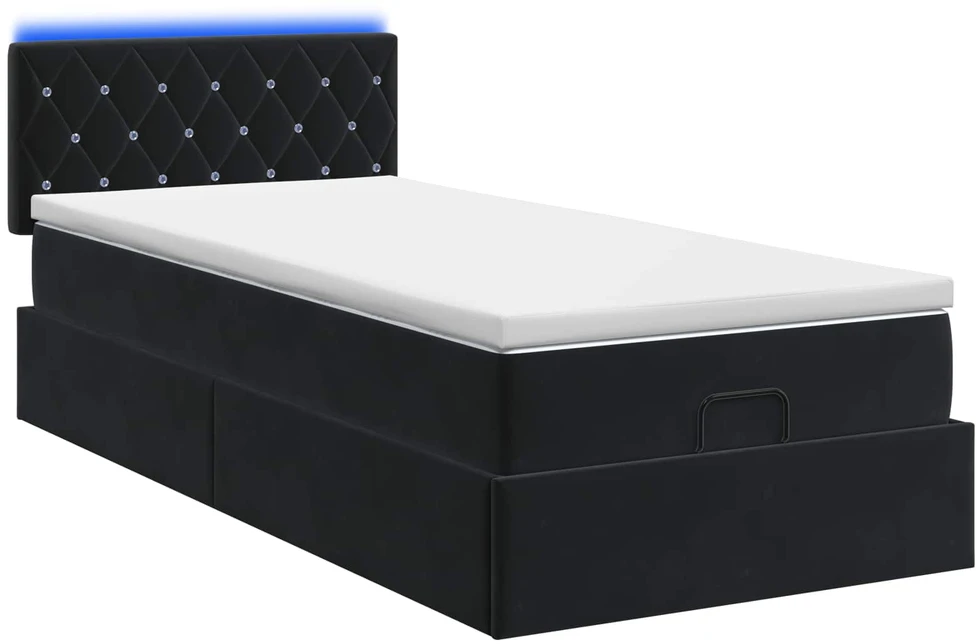 Otmana lova su matracsu ir LED Juoda 80 x 200 cm Aksomas