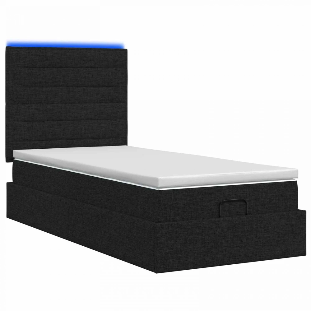 Otmana lova su matracsu ir LED Juoda 90 x 190 cm Audinys
