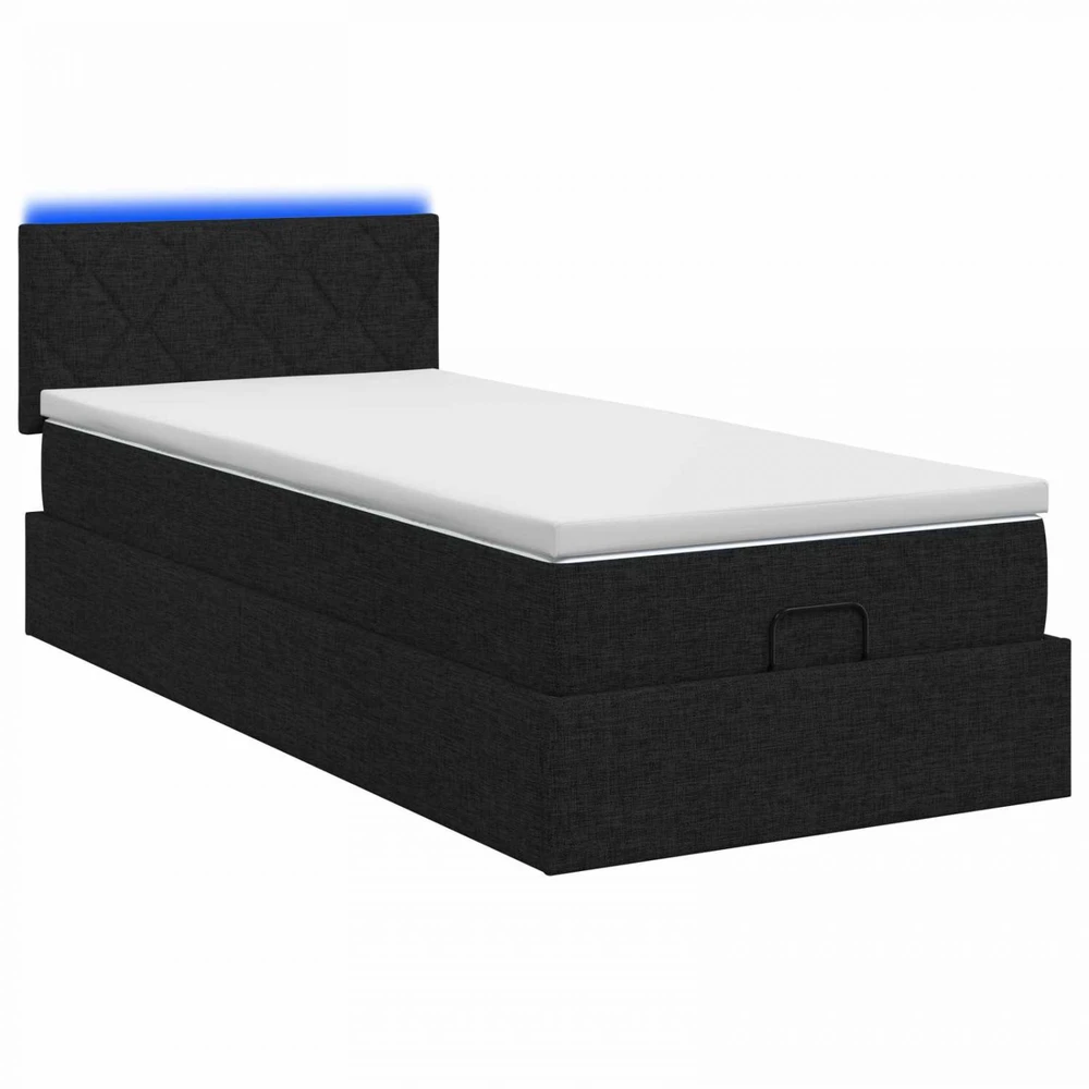 Otmana lova su matracsu ir LED Juoda 90 x 200 cm Audinys