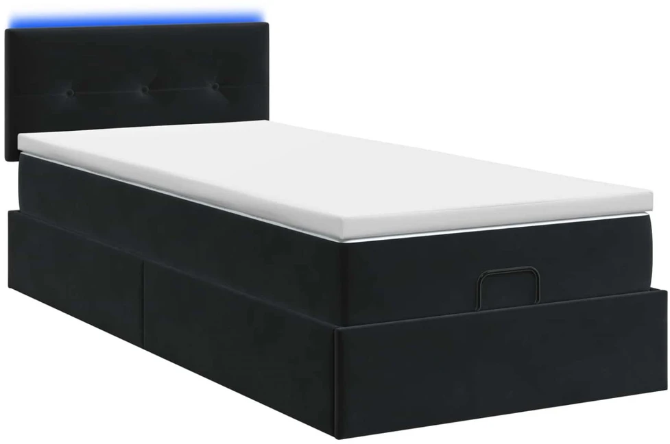 Otmana lova su matracsu ir LED Juoda 90 x 190 cm Aksomas