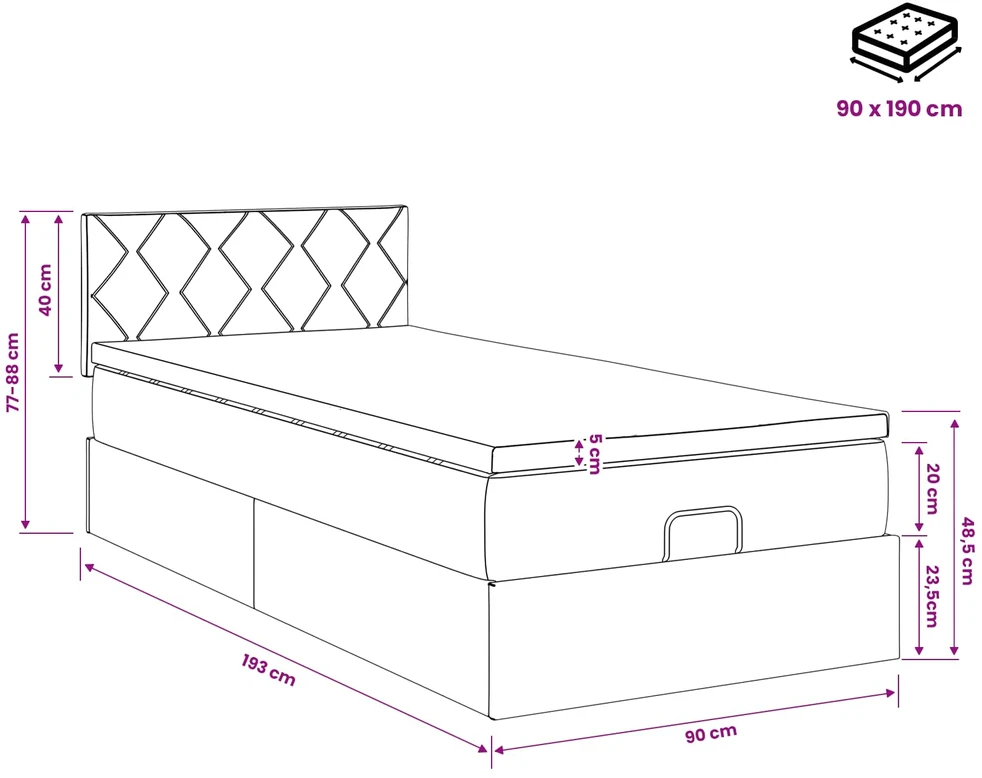 Otmana lova su matracsu ir LED Juoda 90 x 190 cm Audinys