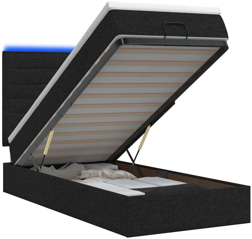 Otmana lova su matracsu ir LED Juoda 90 x 190 cm Audinys